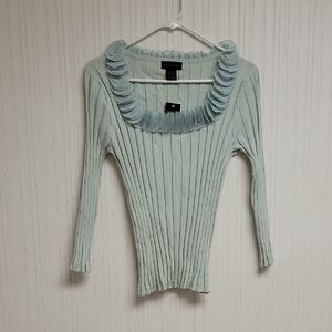 Prominence Mint Ruffled Neck Sweater, Women's large. Silk, Viscose New Fairy